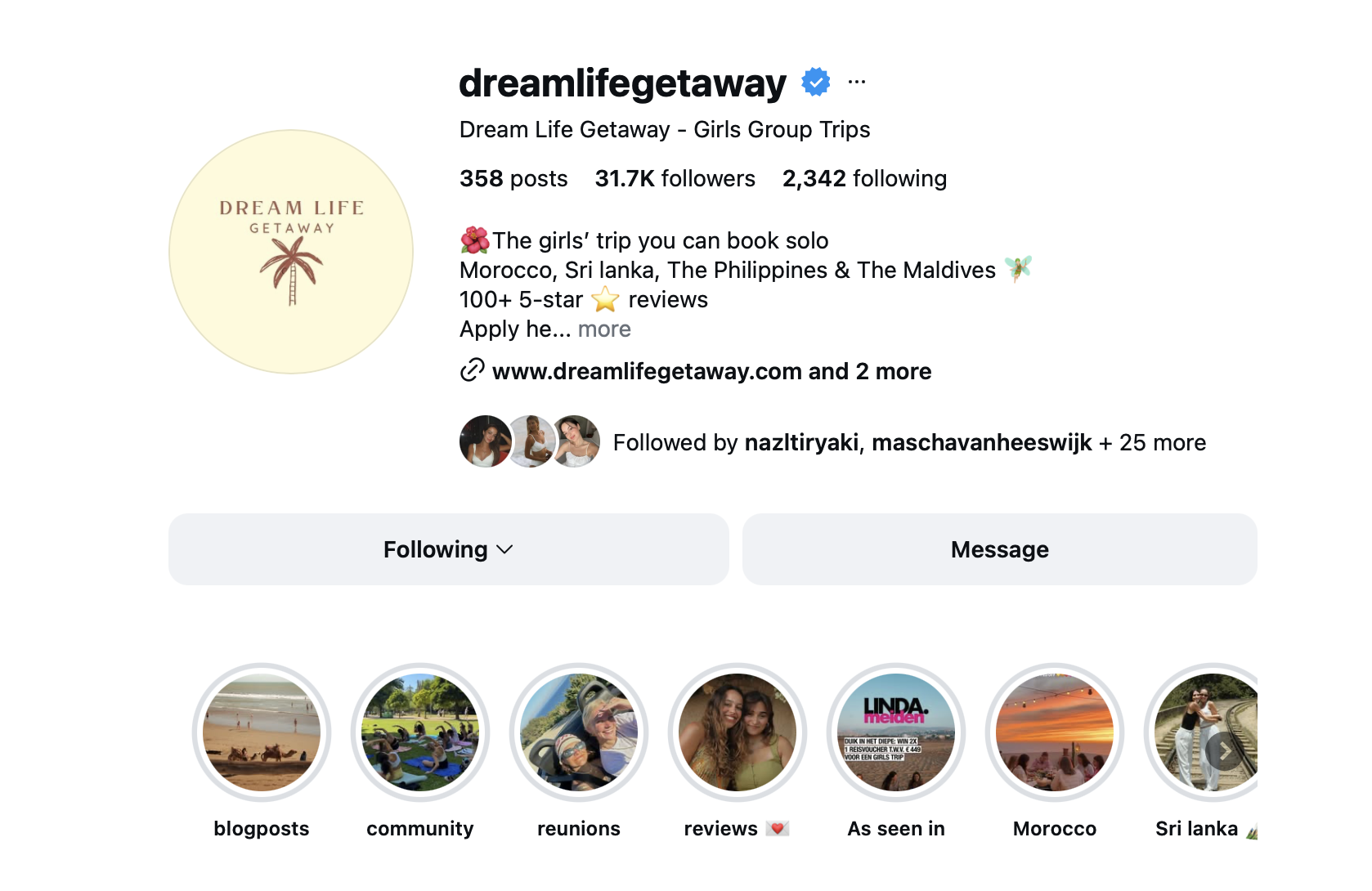 Dream Life Getaway Instagram profile